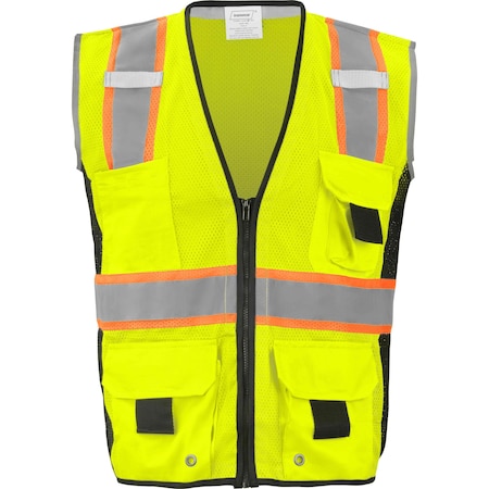 Safety Vest Class 2  W/ Zipper, Radio Tabs & Pocket Grommets (Lime/X-Large)